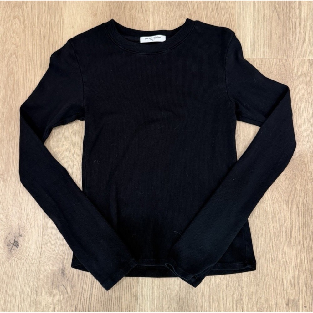 Black Ribbed Long Sleeve T-shirt PerfectWhiteTee 'Emma' Closet Staple S
